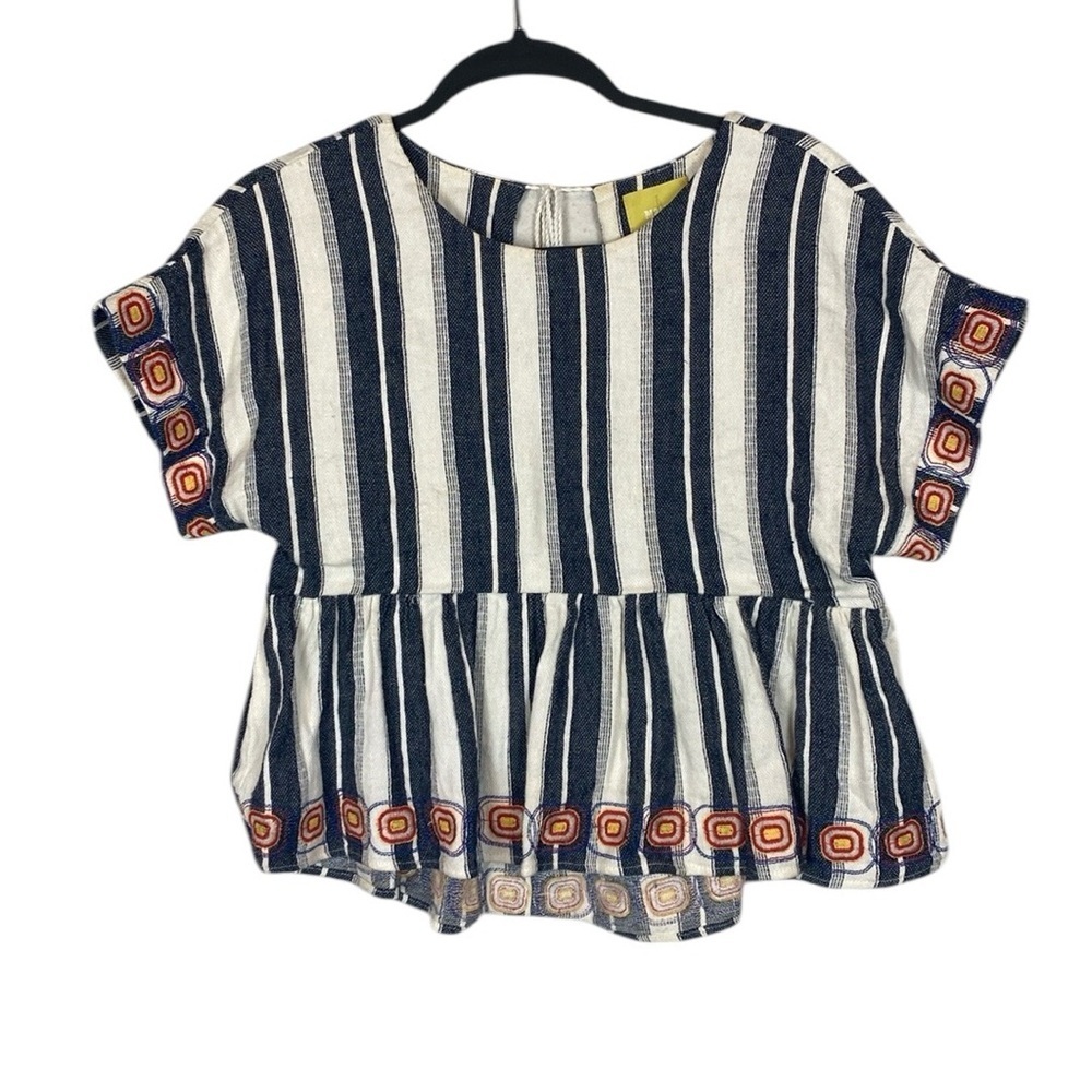 Maeve Anthropolgie striped embroidered  top